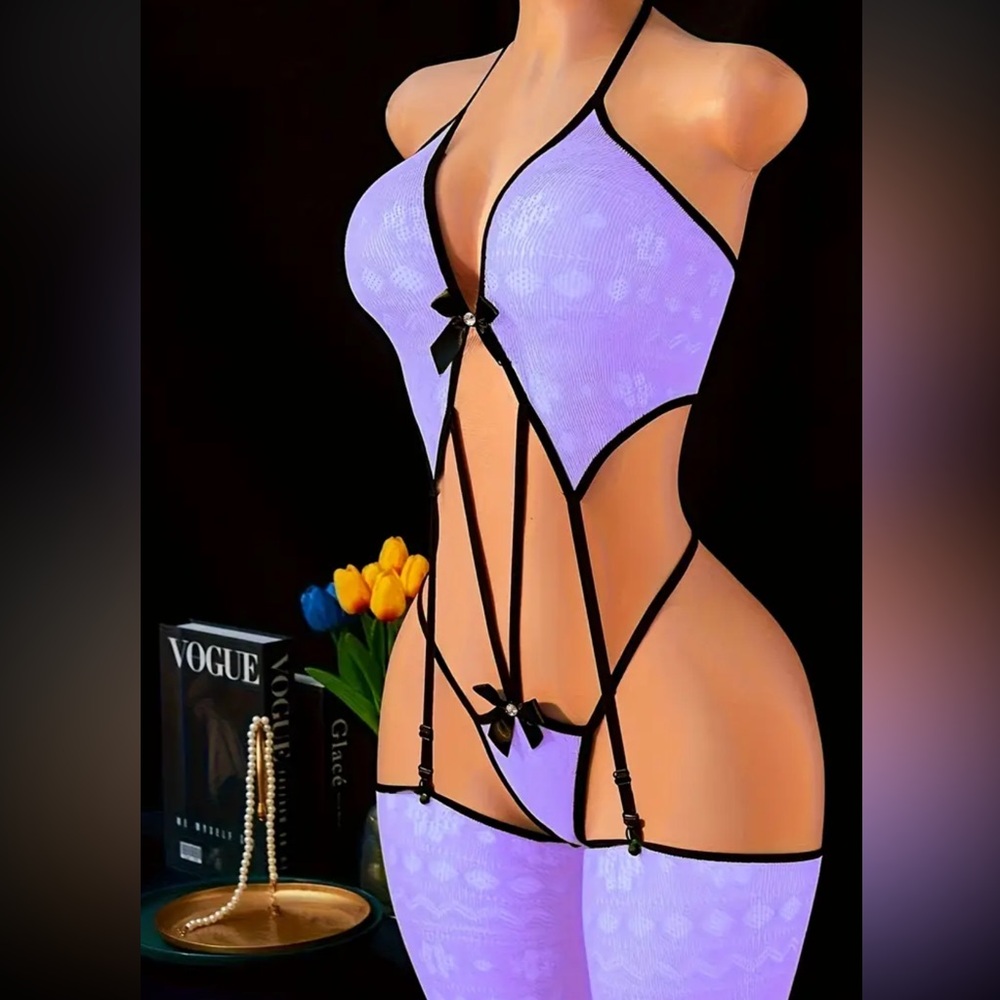 Lavender Lace Strappy Chemise with Contrast Trim